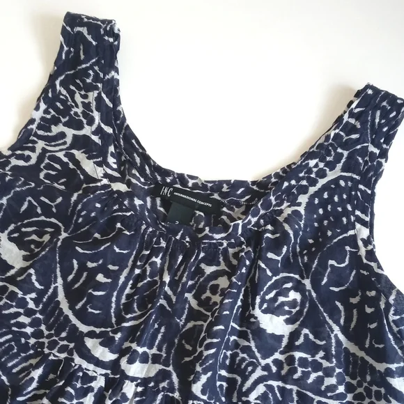 INC International Concepts Silk Blend Indigo White Paisley Sleeveless Blouse 2 - Picture 3 of 13
